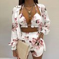 thumbnail image 2 of USSUMA Womens Dresses Vacation, Women Summer Boho Tropical 3 Piece Outfits Long Sleeve Shirt Jacket with Matching Bra and Short Pants Set 3 Piece Suit, 2 of 8