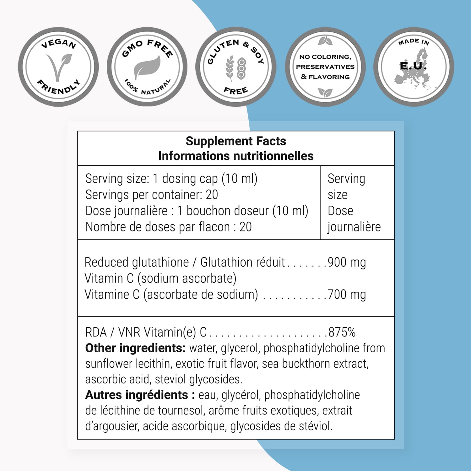 SuperSmart Liposomal Glutathione Liquid 900mg per Day (High Potency) - Highly Bioavailable Form of Glutathione - Enhanced Antioxidant with Vitamin C | Non-GMO & Gluten Free - 200ml - 20 Servings