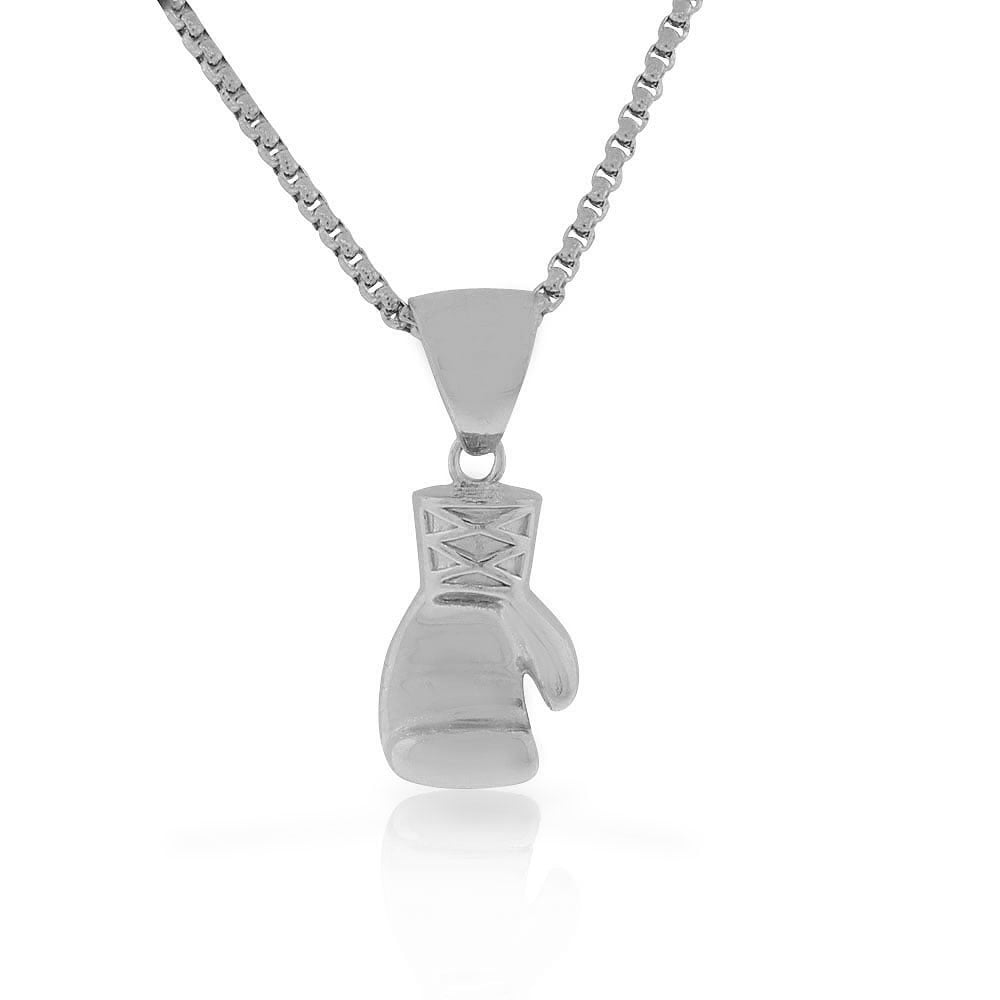 Stainless Steel Boxing Glove Mens Pendant Necklace, 30"