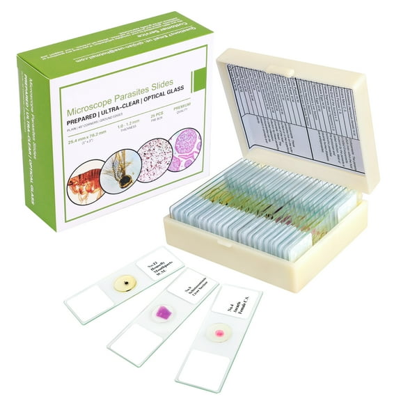 QUNSE Prepared Microscope Slides Kit for Kids and Adults, 25 Specimens Educational Science Set and Toy Gift for Students, Children, and Home School Use