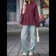thumbnail image 4 of Sudadera con Capucha Extragrande para Mujer, Informal, de Larga, de Punto Gofre, con Cordón Ajustable y Abertura Lateral con Bolsillo. Vino Tinto XXL, 4 of 9