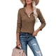 thumbnail image 1 of Blusa de Mujer Cuello en V Manga Larga Color Puro Medio Botón Moda Elegante Blusa Slim Fit Marrón S, 1 of 6