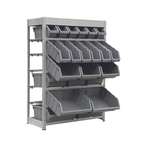 

King s Rack Bin Rack Storage System Heavy Duty Steel Rack Organizer Shelving Unit w/ 22 Plastic Bins in 6 tiers