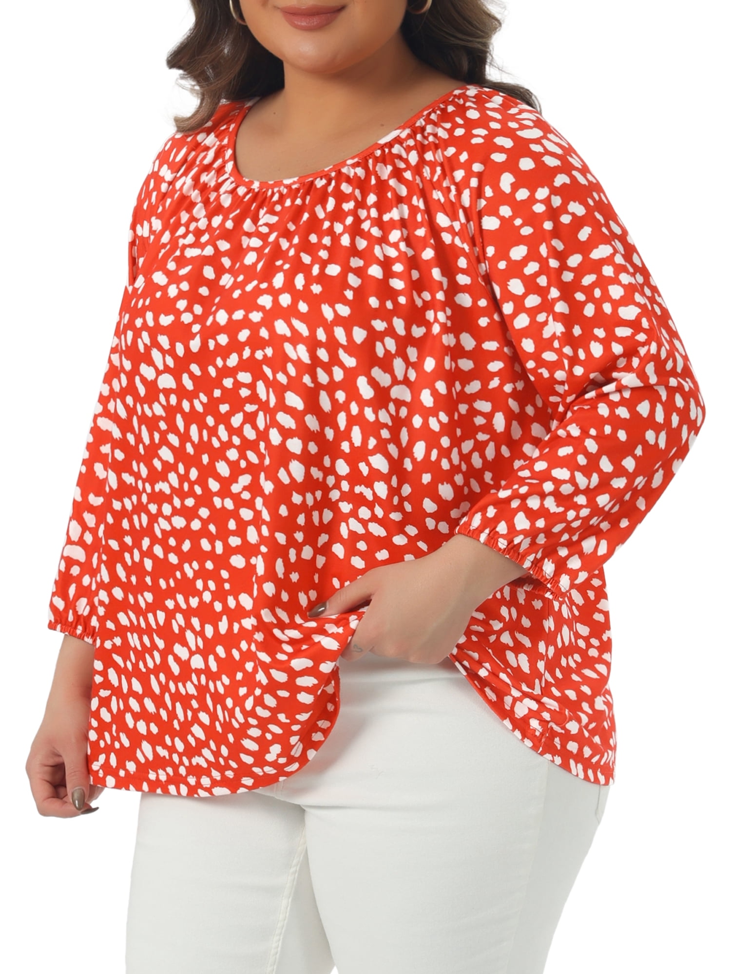 DARING DIVA  Women's Plus Crew Neck 3/4 Sleeve Blouse 1X Orange
