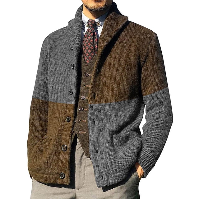 Chaqueta larga de punto de manga larga informal para hombre a la moda, blusa, abrigo Pompotops oipoqjl13206