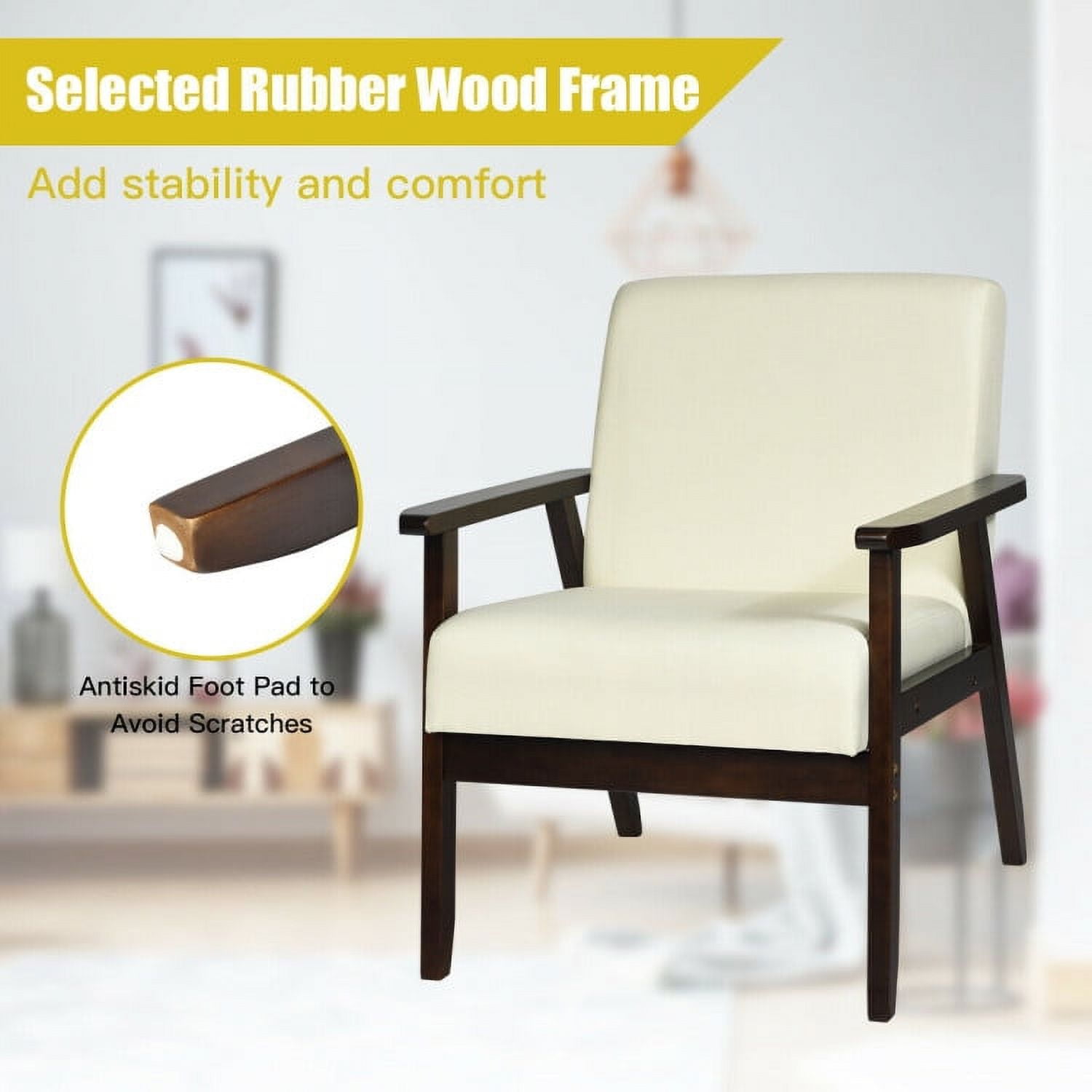 Finihen Mid-Century Modern Accent Chair, Retro Fabric Armchair, Solid Rubber Wood Fabric Accent Armchair, for Living Room, Beige Finihen Mid-Century Modern Accent Chair, Retro Fabric Armchair, Solid Rubber Wood Fabric Accent Armchair, for Living Room, Beige