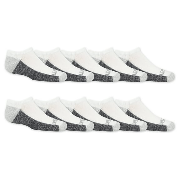 Fruit of the Loom Dual Defense No-Show Socks for Boys, White, Sizes 4.5-8.5 (10-Pack)