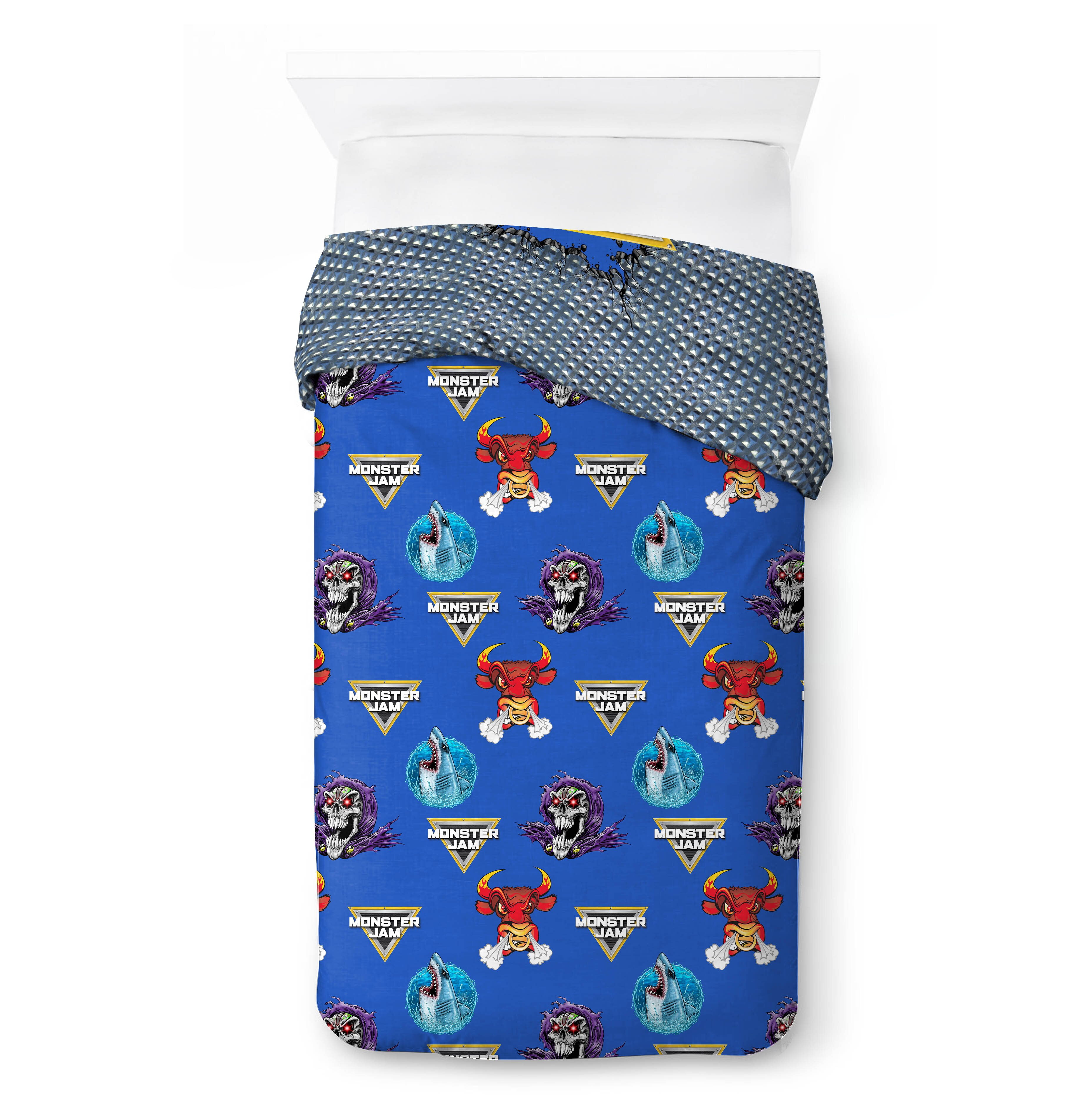 Monster Jam Smash & Mash Kids Multicolor 2 Piece Reversible Comforter and Pillowcase Bedding Set, Twin/Full