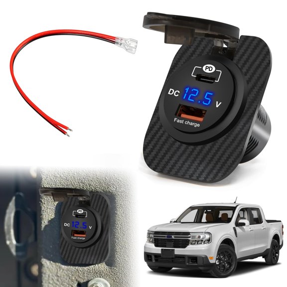 12V Car-Mounted Embedded Power Socket for Ford Maverick Flexbed (2022 ), USB Charger (USB PD) Fast Charging Direct