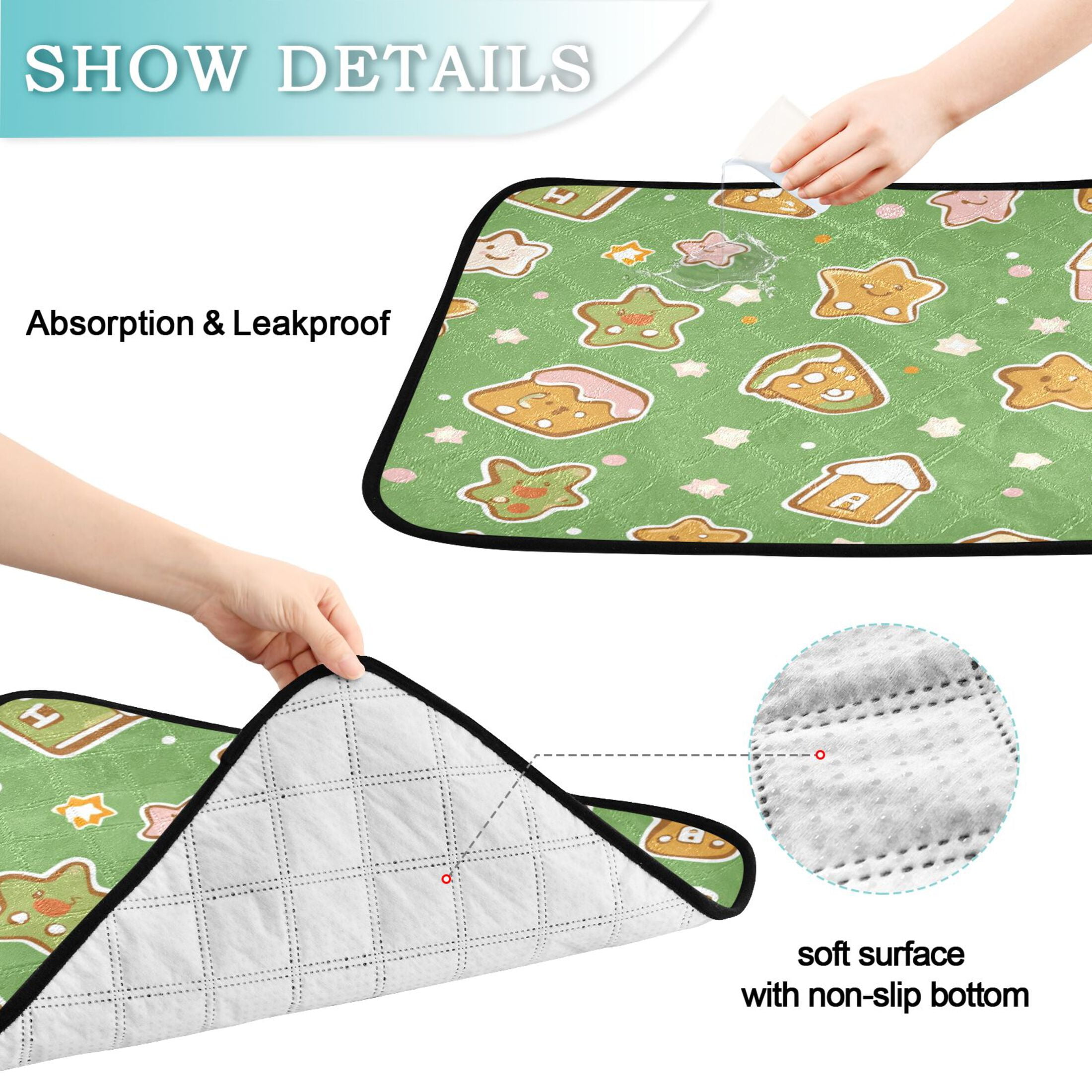 Qxltty Adorable Star House Grenn Pattern Cat litter Pads Pet Set of 3 Diaper Mats Center Anti-leakage Layer Absorbent Soft and Comfortable