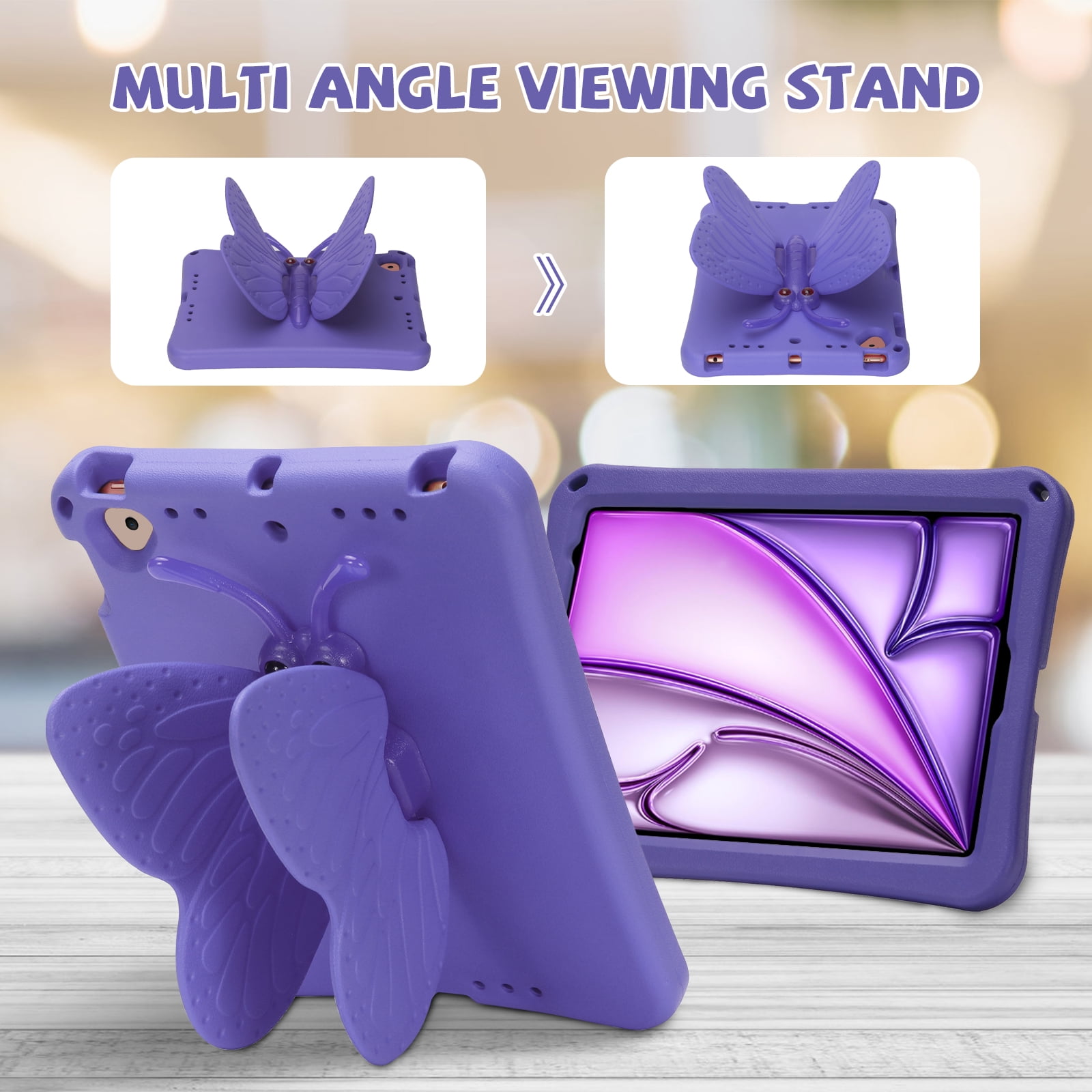 Kids Case for Apple iPad 9th 8th 7th Generation 2021/2020/2019 10.2 Inch, iPad Air 3rd Gen 10.5" Case, Cute Butterfly Rotating Stand Lightweight Kids Friendly Shockproof Case with Pencil Holder,Purple