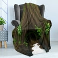 thumbnail image 4 of Nature Soft Flannel Fleece Blanket, Tree Cave Surrounded with Moss Woodland Green Fantasy Secret World Cartoon, Cozy Plush for Indoor and Outdoor Use, 60" x 80", Fern Green Chocolate, by Ambesonne, 4 of 5