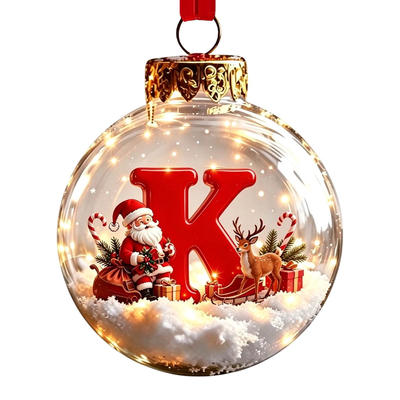 Lighted Letter Christmas Ball Ornament Alphabet Holiday Hanging Decoration for Christmas Tree Window Party and Winter Home Decor Festive Personalized Gift Style K