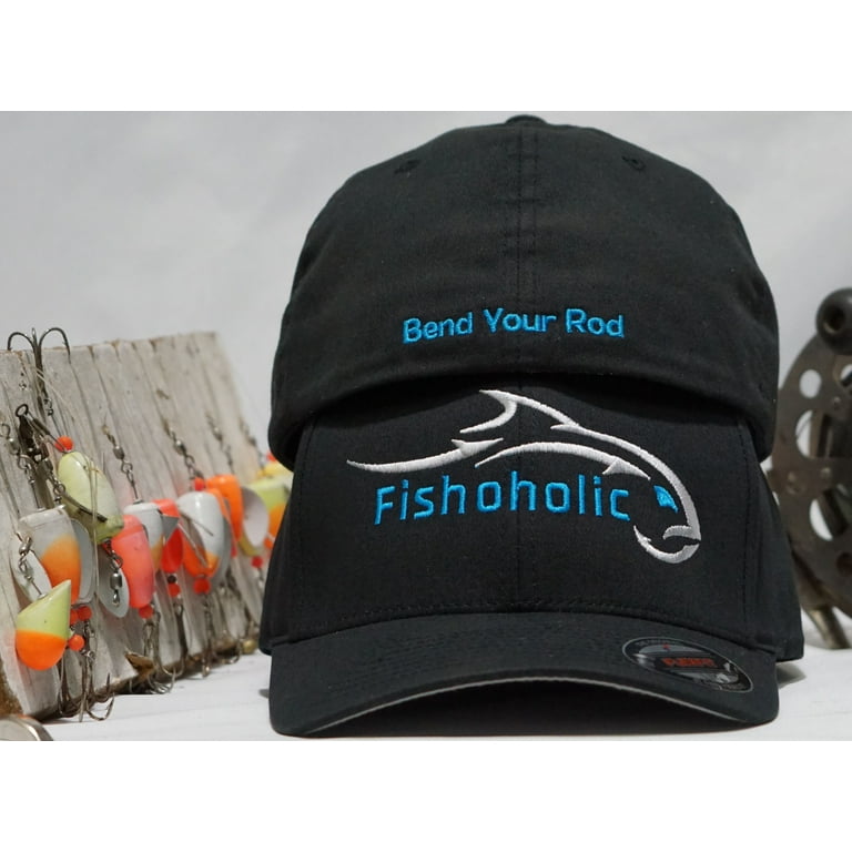Fishoholic Flexfit Fishing Hat - Semi-Fitted Flexfit 5001 with Silver Blue  & Embroidered Logo - Great Fishing Gift for Father Dad Son Boyfriend  Fishaholic (FF-SlvrBlu-L/XL) 