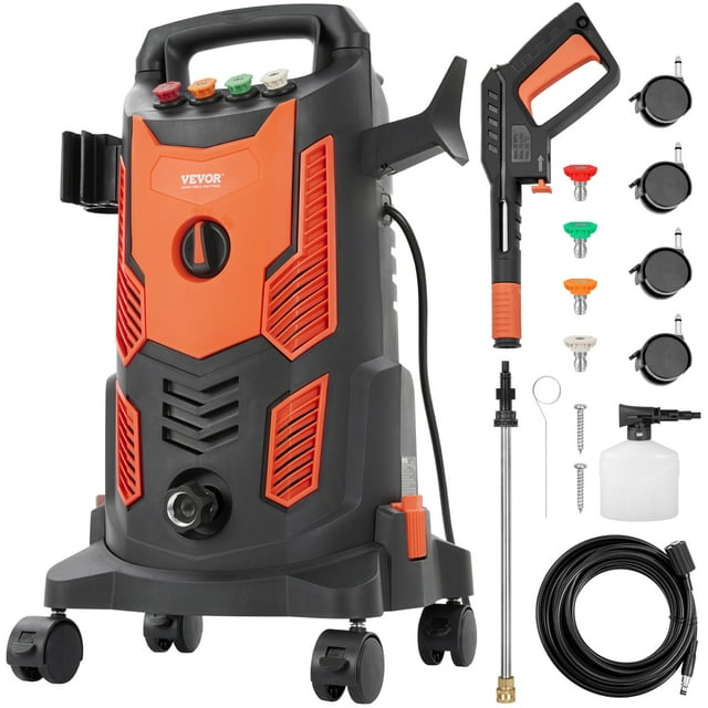 VEVOR Laveuse Électrique à Pression, 2300 PSI, Max. 1,9 GPM, Laveuse 1900 W avec Boyau de 26 Pi, 4 Buses à Raccordement Rapide, Canon à Mousse, Poignée Rétractable pour Portable pour Nettoyer Patios, Voitures, Clôtures, Entrées