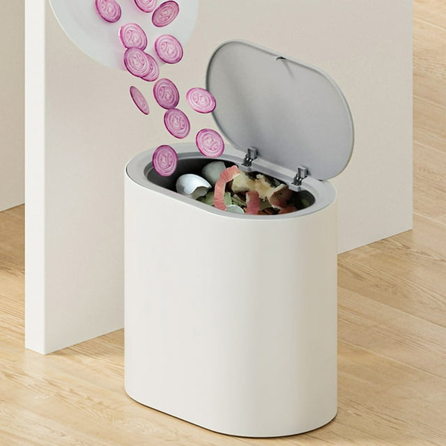 Leutsin Small Trash Can Wastebasket, Garbage Container Basket for Bathrooms, Trash Can with Lid, Toilet Push-open Lid Plastic Trash Can Household Toilet Trash Can Office Trash Can