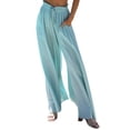 thumbnail image 2 of Pantalones Anchos de Pierna para Mujer, Pantalones Palazzo Florales Fluidos para Mujer, Pantalones Casuales de Verano de Cintura Alta. Estampado Azul M, 2 of 7