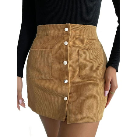 Haite Ladies Front Buttons Wrap Corduroy Short Skirts Plain High Waist Mini Skirt Work Solid Color W | Walmart (US)
