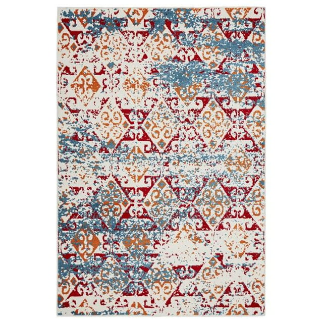 LR Home FUSIO81353WHT7995 Fusion Distressed Damask Stripe Indoor Area Rug, White & Blue - 7 9 x 9 ft. 5 in.