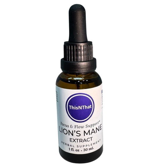 ThisNThat Organic Lion’s Mane Herbal Glycerin Extract, Gluten, Sugar & Alcohol Free, Vegan, Non GMO Tincture for Nervous & Immune System Support, 1 oz