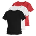 thumbnail image 1 of KyCheLot 3 Pack Ribbed Knit Tops for Girls Crew Neck Solid Color Short Sleeve T-Shirts Trendy Ruffle Trim T-Shirts, 1 of 5