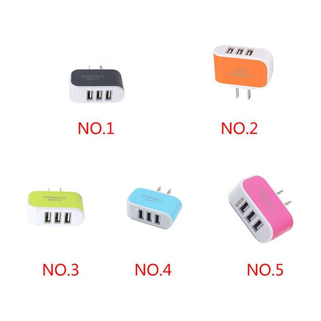 Universal Candy Color 3 USB Multi-Port adapter; USB wall charger Wall Charger US Plug Wall Adapter Cube Block AC 110-220V 5V