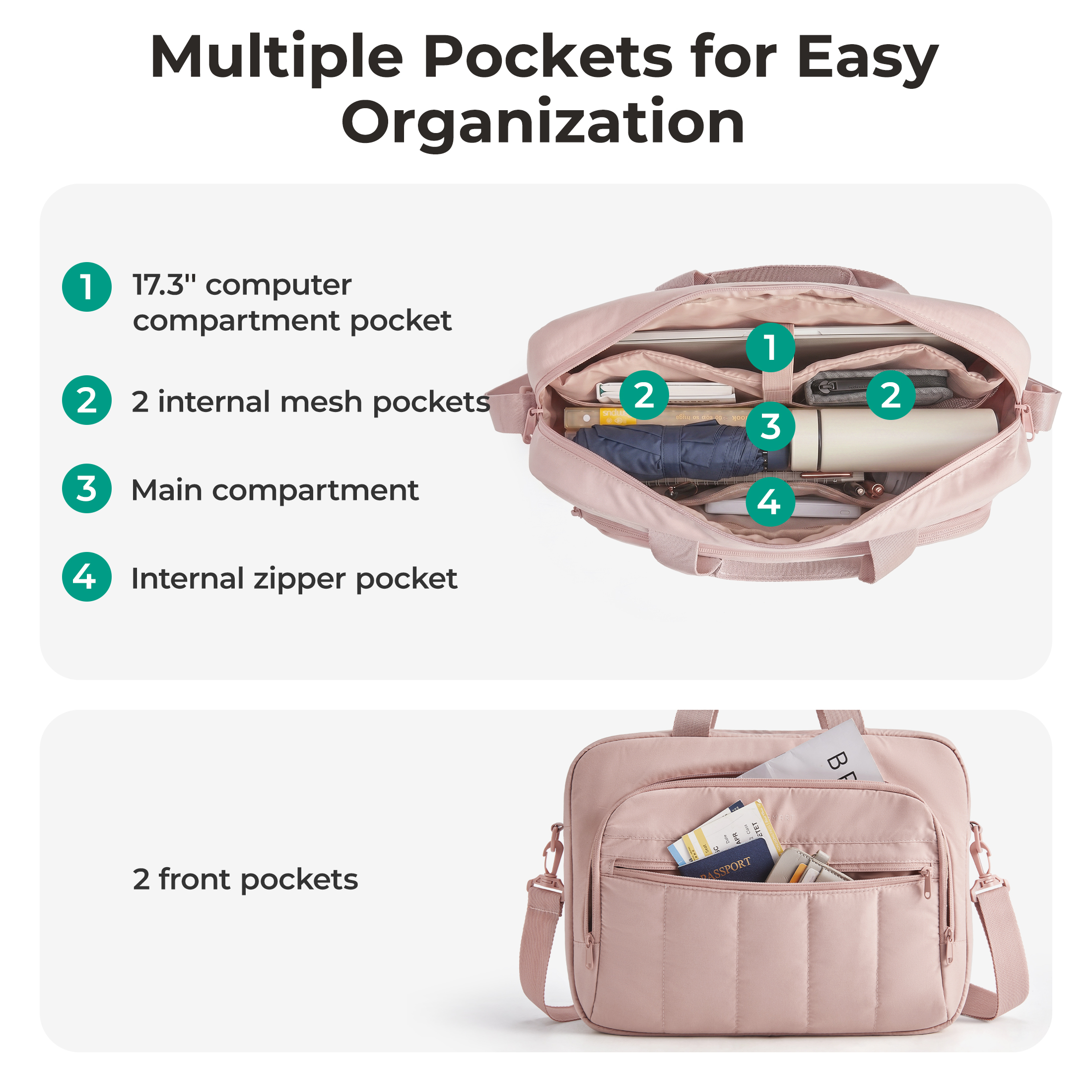 BAGSMART 17.3" Laptop Bag Briefcase, Pink photo 2