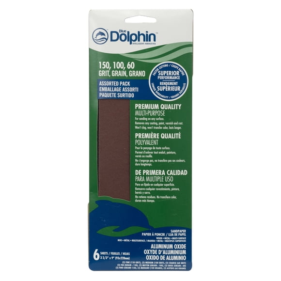 Papier à poncer oxyde d'aluminium 150 grain 3 2/3po x 9po feiilles (6 pièces) de Blue Dolphin