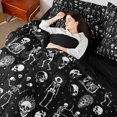thumbnail image 3 of Castle Fairy Fun Halloween Skeleton Full Size Bedding Sets 7 Pieces,Dancing Bones Flame Skull Star Allover Full Size Bed in a Bag,White Black,Black Reversible, 3 of 7