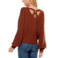 thumbnail image 3 of Almost Famous Juniors’ Mixed-Knit Strappy-Back Sweater, Umber, X-Large, 3 of 3