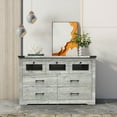 Resenkos 6Drawer Cement Grey Rustic Wood Dresser with LED Glass Drawer