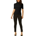 thumbnail image 2 of Hobemty Women's Mock Neck Blouse Half Sleeve Basic Knitted Tops, 2 of 5