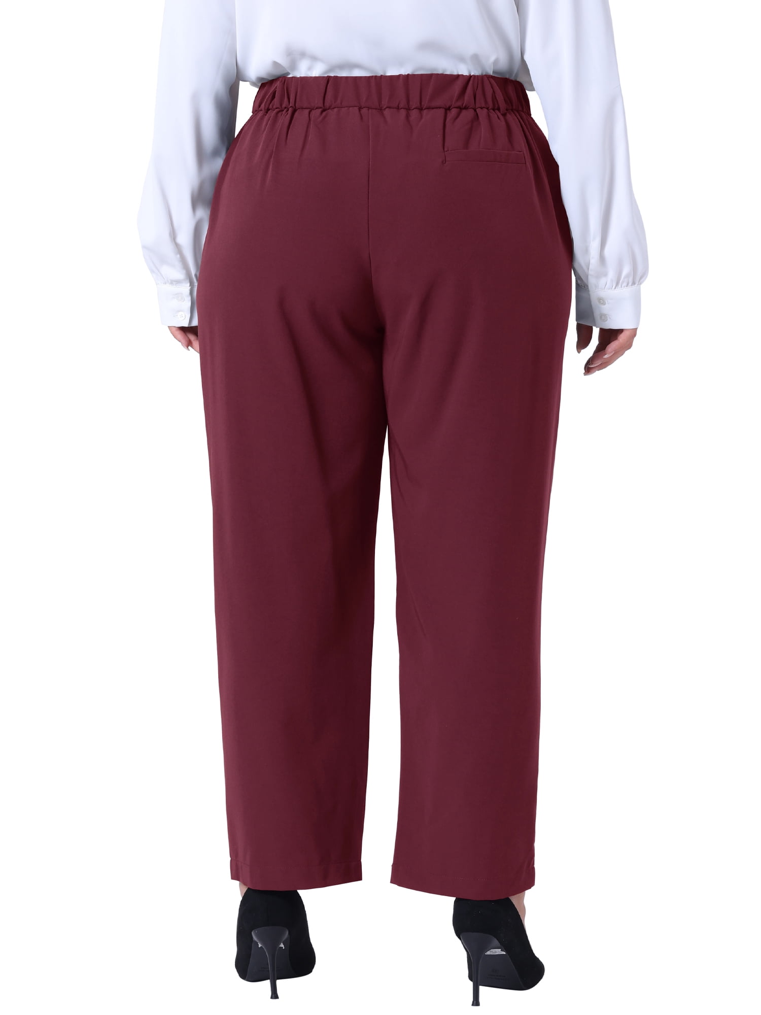 DARING DIVA Women's Plus Summer Elastic High Waisted Long Straight Pants 4X Burgundy