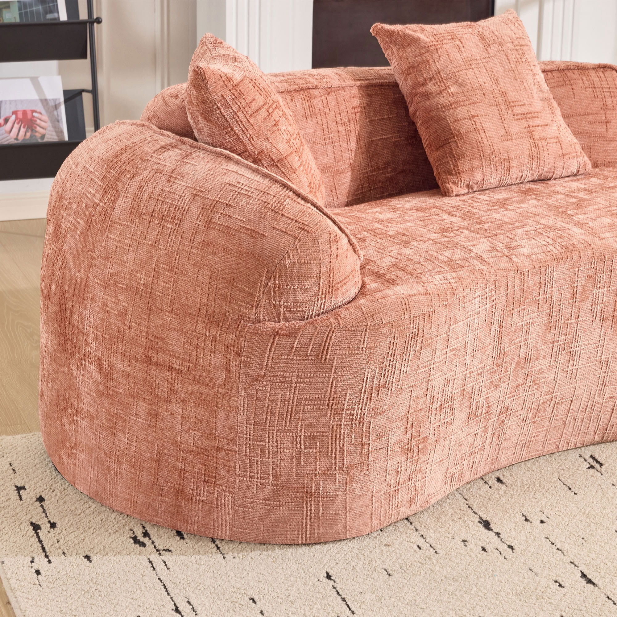 MAYEERTY 4-Seat Curved Compressed Sectional Sofa, Upholstered Cloud Modular Couch with Throw Pillows, No Assembly for Living Room Apartment Small Spaces