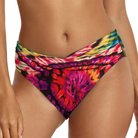 CAIVO Women Swimwear Swim Shorts Casual Ethnic Printed High Waist Swimsuit Shorts Loose Tight Belt Bikini Bottom Front Ruched Bathing Suit Bottoms Leisure Beach Vacation Summer Swim Wear