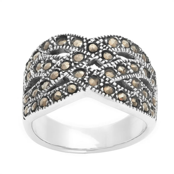 Silverly Women's 925 Sterling Silver Simulated Marcasite Art Deco Style Entwined Braided Ring