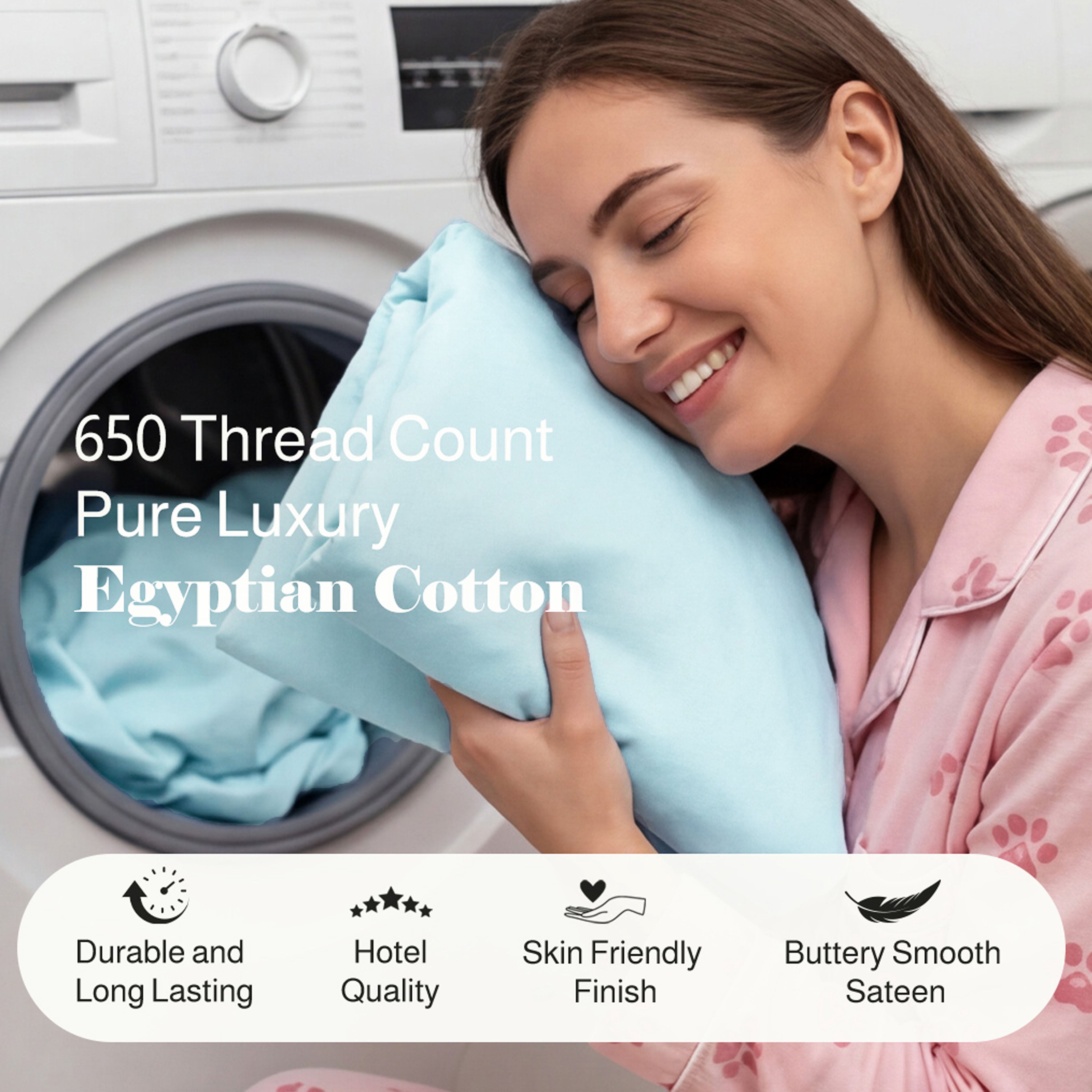 Superior Egyptian Cotton Embroidered 650 TC Deep Pocket Sheet Set, California King, Baby Blue