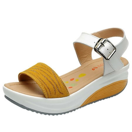 

Sentuca Summer Ladies Fashion Thick Bottom Fish Mouth Increased Buckle Sandals for Women