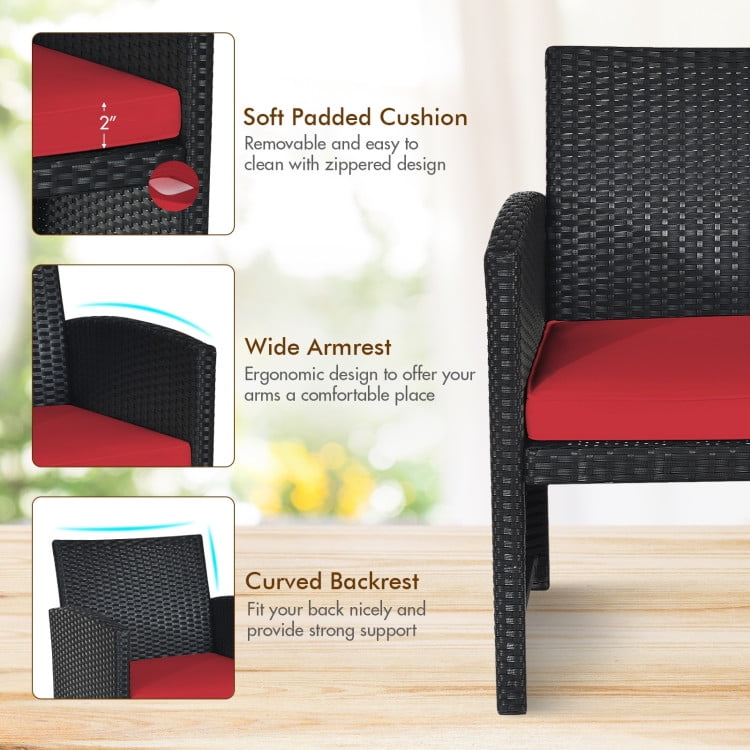 Aimee Lii 4 Pieces Wicker Patio Furniture Set with Cushions, Wicker Outdoor Sectional with Weather Resistant Cushions and Tempered Glass Tabletop, Red Aimee Lii 4 Pieces Wicker Patio Furniture Set with Cushions, Wicker Outdoor Sectional with Weather Resistant Cushions and Tempered Glass Tabletop, Red