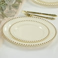 thumbnail image 3 of Efavormart 10 Pack Plastic Dessert Appetizer Plates in Ivory with Gold Beaded Rim, Disposable Round Salad Party Plates 8", 3 of 4