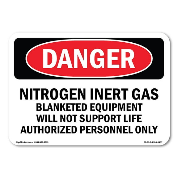 SignMission OS-DS-D-35-L-1907 OSHA Danger Sign - Nitrogen Inert Gas Equipment