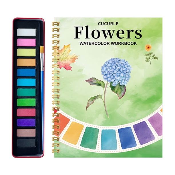 Cuaderno de acuarela, guía de pintura paso a paso, juego de acuarela, libro para colorear con acuarela inspirado en la naturaleza