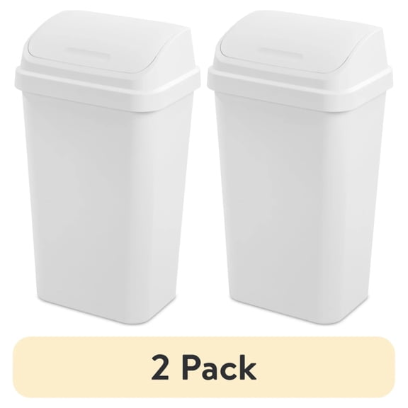 (2 pack)Kitchen Trash Can, 13 Gallon Plastic Garbage Bin with Swing Top Lid, White