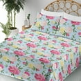thumbnail image 3 of Ambesonne Floral Fitted & Flat Sheet with Shams 4 Pcs Set, Pink Yellow Peonies Pattern, Calking, Magenta and Olive Green, 3 of 5