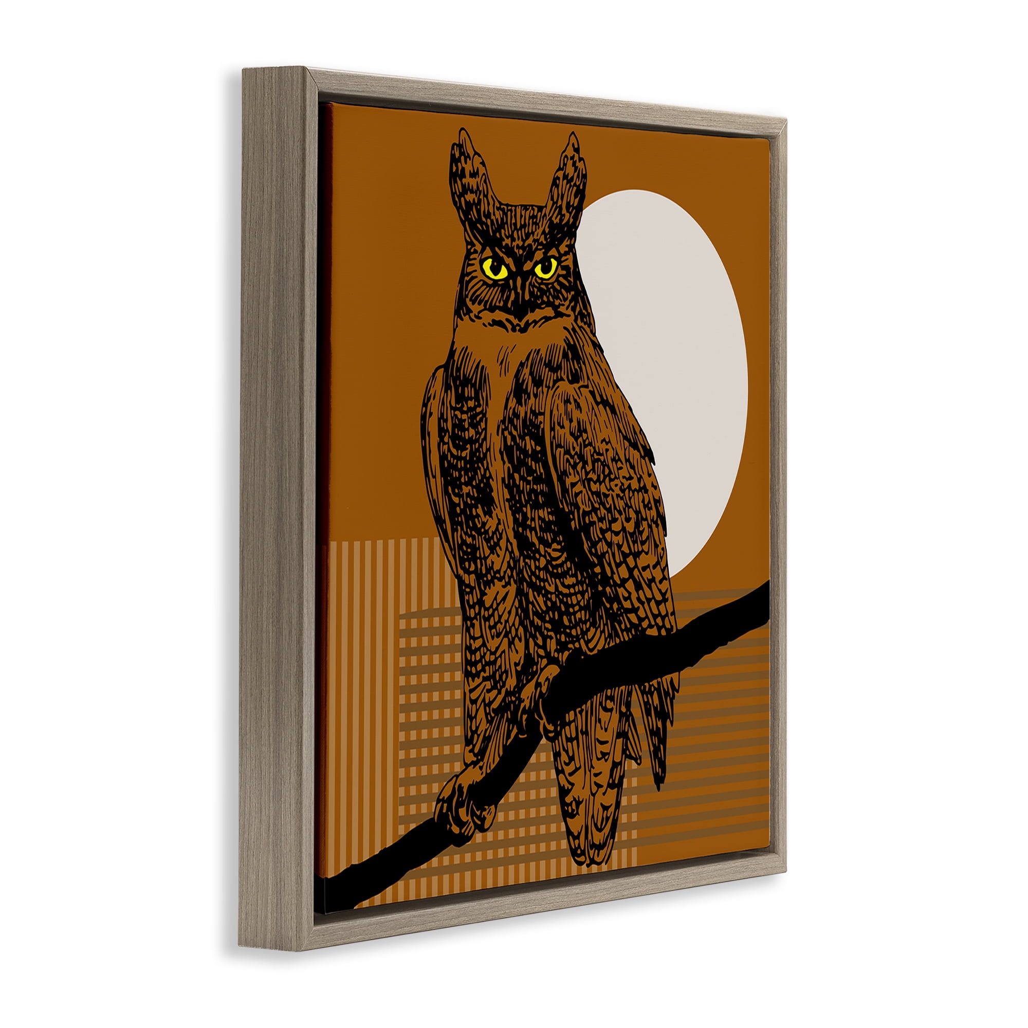 Stupell Industries Horned Owl & Full Moon Animals & Insects Painting Brown Floater Framed Canvas Art Print Wall Art, 25 x 25