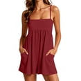 thumbnail image 2 of FDGIU Women's 2026 Summer Spaghetti Strap Romper, Gathered Empire Waist Pocket Sleeveless Casual Short Jumpsuit for Tennis Golf Daily Streetwear, 2 of 7
