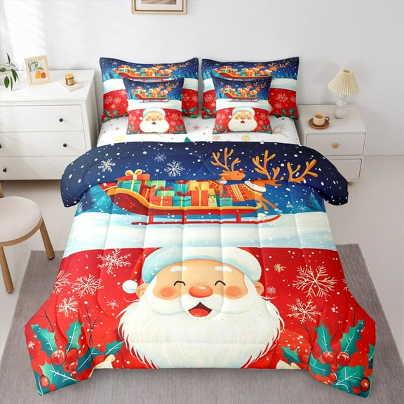 Castle Fairy Kids Santa Claus 7-Piece Twin Bedding Sets,Merry Christmas Bedding Comforter Set,Xmas Gifts Breathable Sheet Sets,Microfiber Bedroom Decor