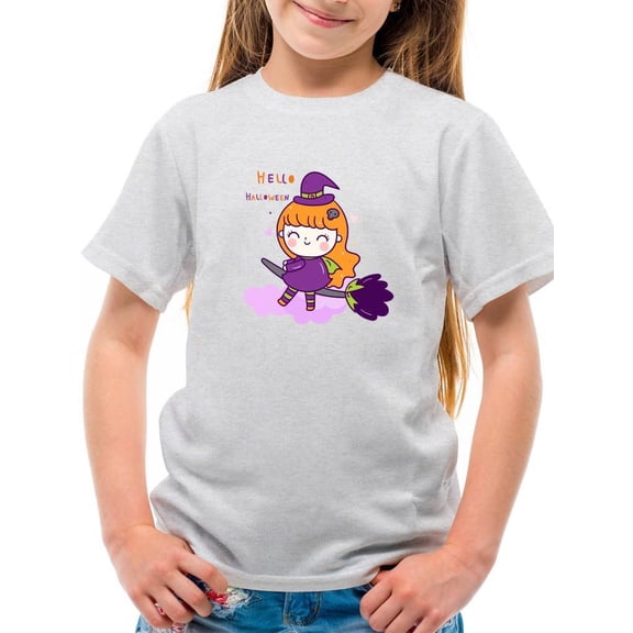 Cute Halloween Witch Girl T-Shirt Juniors -Image by Shutterstock,  x-Large