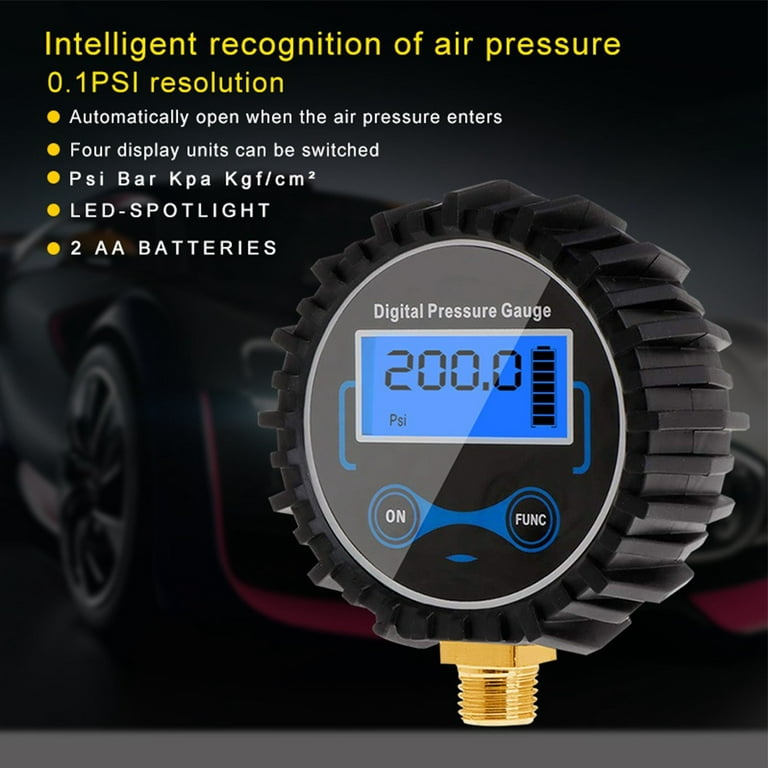 Cogfs 200PSI Digital Tire Pressure Gauge LCD Manometer Pressure Gauge with  LED Light