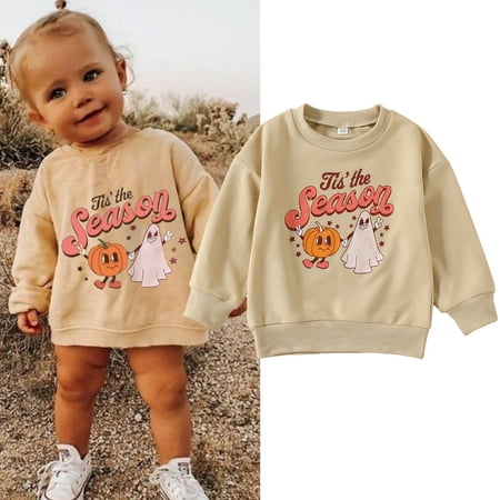 

Toddler Baby Halloween Outfit Girl Boy Pumpkin Letter Sweatshirt Pullover Sweater Long Sleeve Tops Fall Clothes